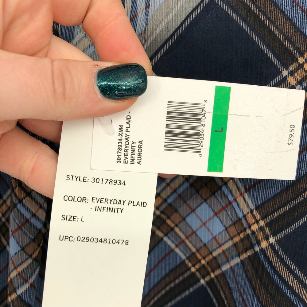 Jessica Simpson Womens Aurora Blouse Large Blue Plaid Long Sleeve V Neck NWT - Picture 9 of 11